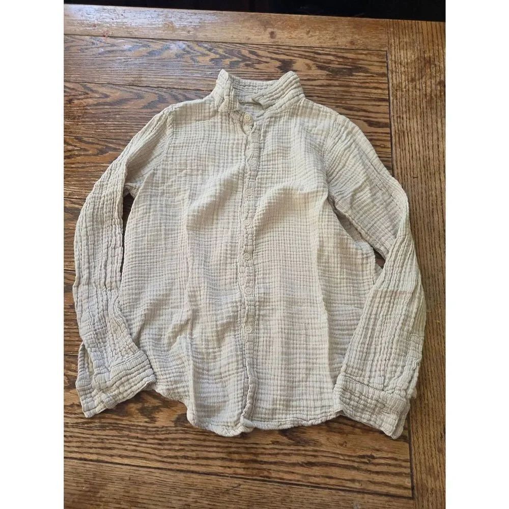 CP Shades gauzy cream&blue Pinstripe sz Small